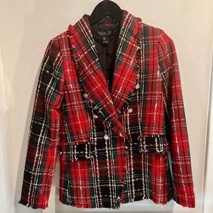 Rachel Zoe Red and Green Christmas Plaid Blazer NWT